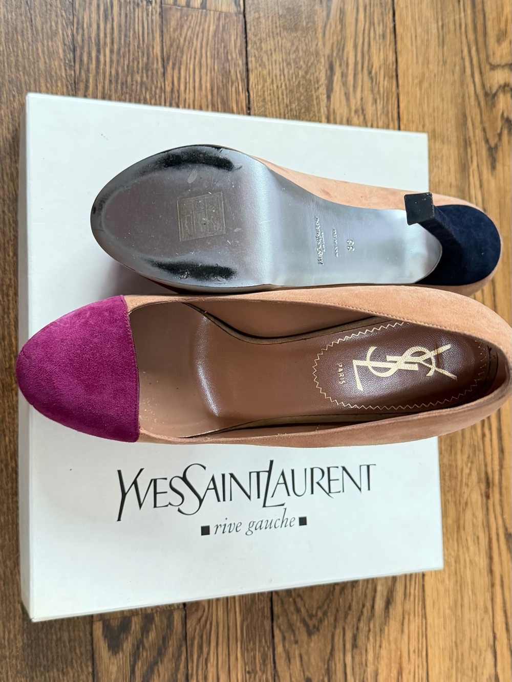 Yves Saint Laurent Two-Tone Suede Platform Pump - Brown & Plum Limited Edition